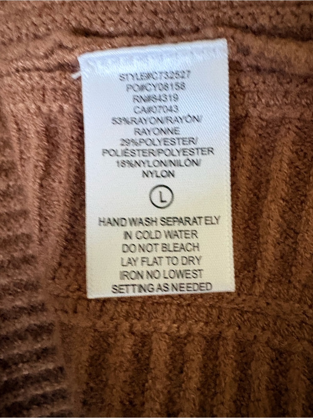 Cyrus Camel Brown Ribbed Button-Top Sweater Size L - Picture 4 of 5